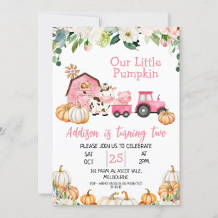 Blommigt Pumpkin Tractor Farm Birthday-inbjudan Inbjudningar