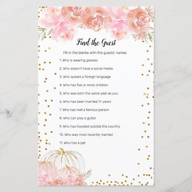 Blommigt Pumpkin Watercolor Hitta gästspelet (Framsida)