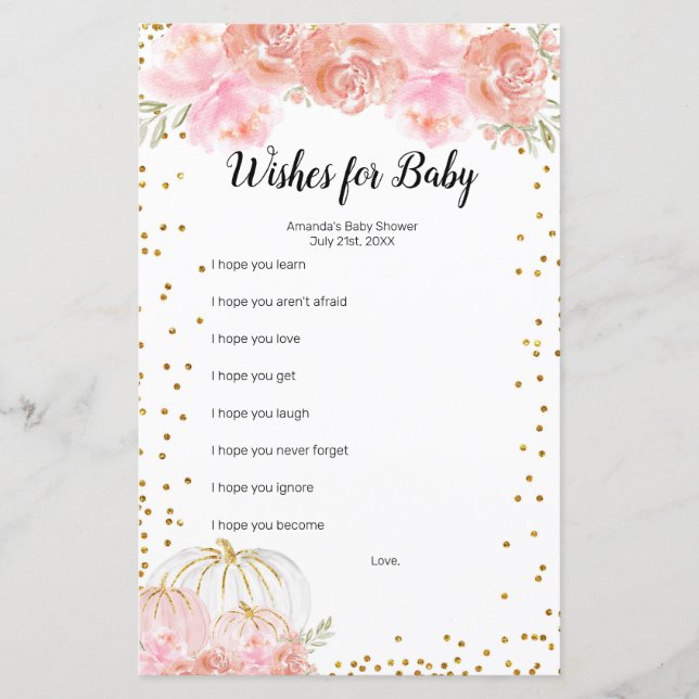 Blommigt Pumpkin Watercolor Önskemål för Baby Game (Framsida)