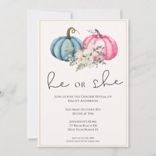 Blommigt Pumpkins Fall Baby Gender Reveal Inbjudningar