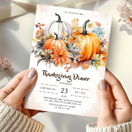 Blommigt Pumpkins Höst löv Friendsgiving Middag Inbjudningar