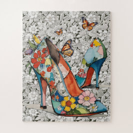 Blommigt Pumps fjärilar med hög uppvärmning Vintag Pussel