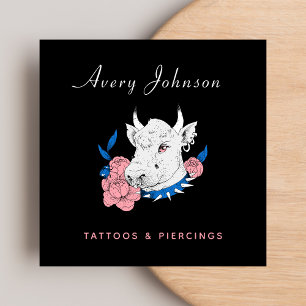 Blommigt Punk Sten Cow Tatto Artist Social Media Fyrkantigt Visitkort