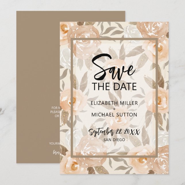 Blommigt QR-kod Bröllop spara datum Datumet (Fram/baksida)