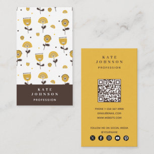 Blommigt QR-kod för modern Gult i mitten Visitkort