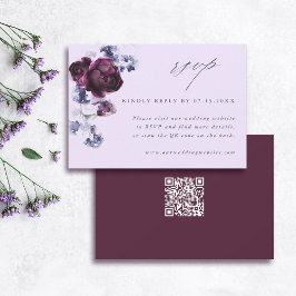 Blommigt QR-kod för Plum Lila & Indigo Blue Elegan OSA Kort