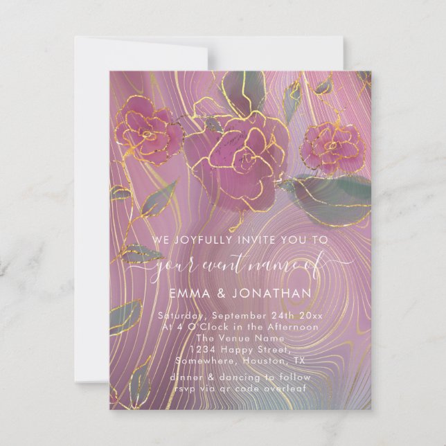 Blommigt QR-kod Marsala Burgundy Guld Rosa (Framsida)