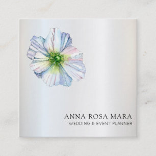 *~* Blommigt QR Rainbow White Anemone Flower Fyrkantigt Visitkort