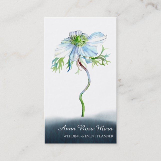 *~* Blommigt QR White Anemone Bröllop Event Planne Visitkort (Framsida)