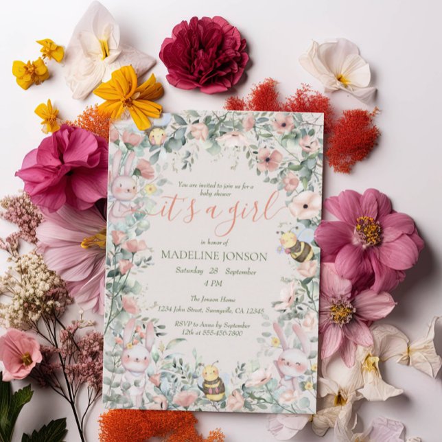 Blommigt QRcode Baby Shower för Rosa av Forest Ani Inbjudningar (Skapare uppladdad)