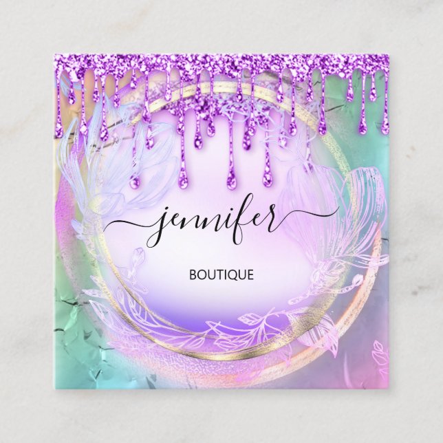 Blommigt QRCode Professionell Shop Drifts Holograp Fyrkantigt Visitkort (Framsida)