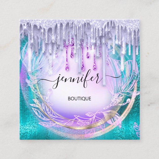 Blommigt QRCode Professionell Shop-drivrutiner Gli Fyrkantigt Visitkort (Framsida)