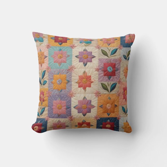 Blommigt quilt mönster kudde (Framsida)
