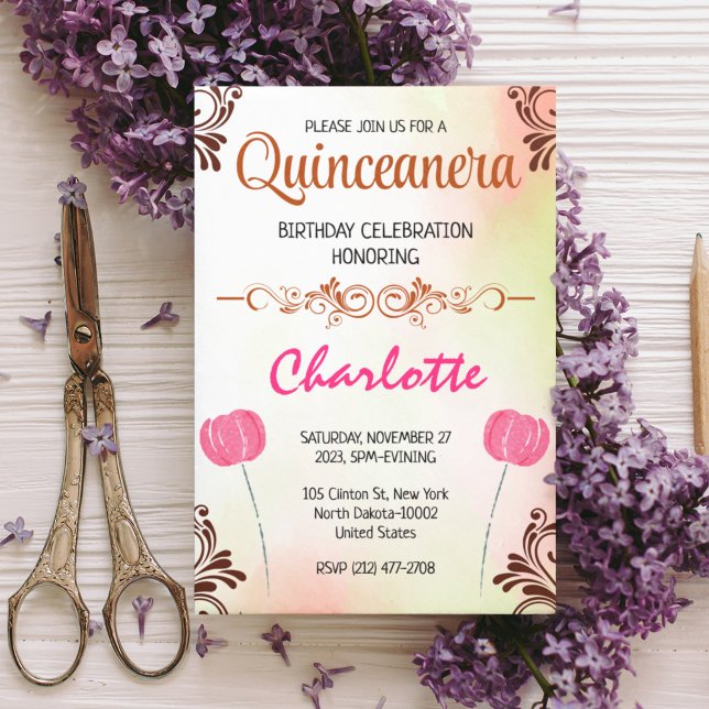 blommigt Quinceanera 15:e födelsedagen för spanska Inbjudningar (Skapare uppladdad)