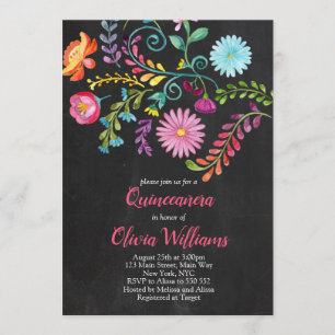 Blommigt Quinceanera Birthday Fiesta Mexican Inbjudningar