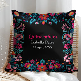 Blommigt Quinceanera Black Mexican Fiesta Birthday Kudde