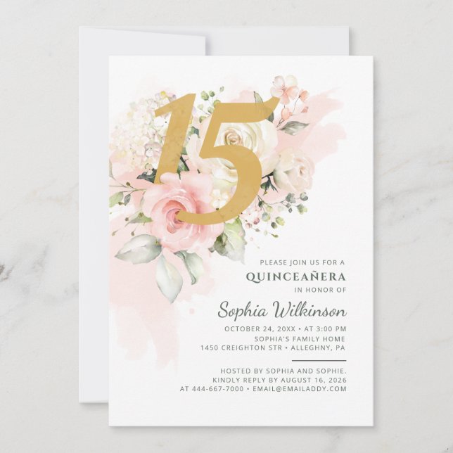 Blommigt Quinceanera Botanical 15:e födelsedagen Inbjudningar (Framsida)