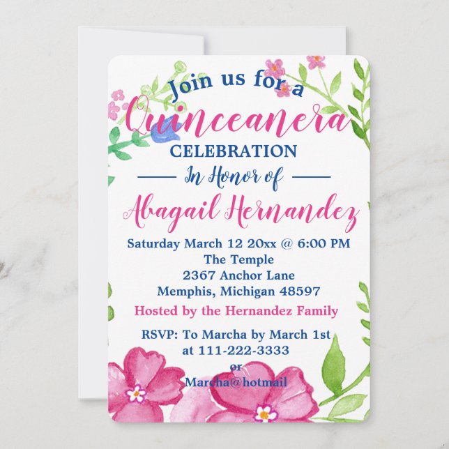 Blommigt Quinceanera Firande Julkort (Framsida)