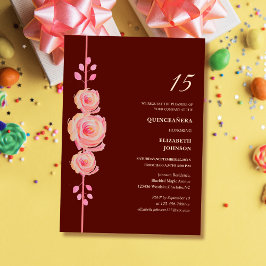 blommigt quinceañera för burgundy och ro guld eleg inbjudningar