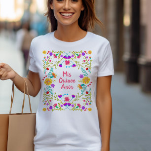 Blommigt Quinceanera för Mis-QuinceAnos mexicansk T Shirt