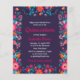 Blommigt Quinceanera Lila Mexikansk fiesta Birthda Flygblad