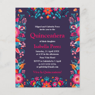 Blommigt Quinceanera Lila Mexikansk fiesta Birthda Flygblad