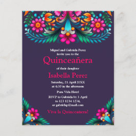 Blommigt Quinceanera Lila Mexikansk fiesta Birthda Flygblad