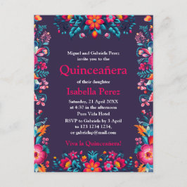 Blommigt Quinceanera Lila Mexikansk fiesta Birthda Vykort