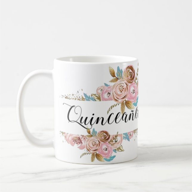 Blommigt Quinceañera mugg-eleganten anpassa  Kaffemugg (Vänster)