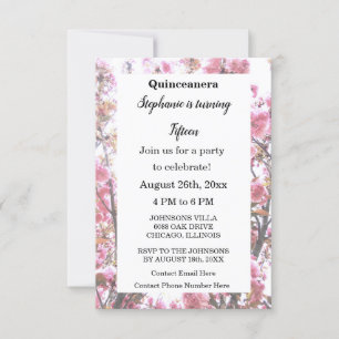 Blommigt Quinceanera Rosa av femtonde födelsedagen Inbjudningar