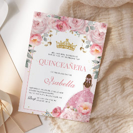 Blommigt Quinceanera  Rosa Guld Princess Inbjudningar