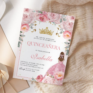Blommigt Quinceanera Rosa Guld Princess Inbjudningar