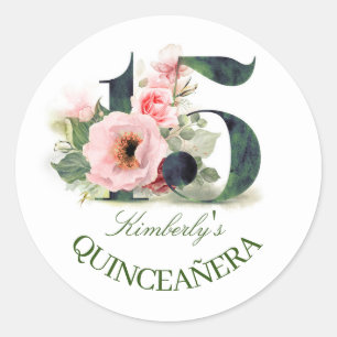 Blommigt Quinceanera Runt Klistermärke