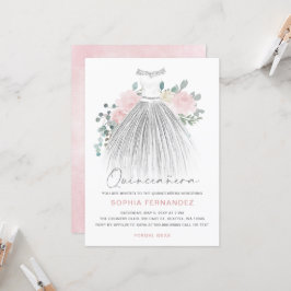 Blommigt Quinceañera Silver glitter Inbjudningar