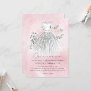 Blommigt Quinceañera Silver glitter Inbjudningar