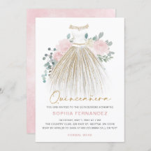 Blommigt Quinceañera vid Rosa guld glitter