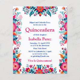 Blommigt Quinceanera White Mexican Fiesta Birthday Flygblad