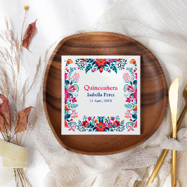 Blommigt Quinceanera White Mexican Fiesta Birthday Pappersservett