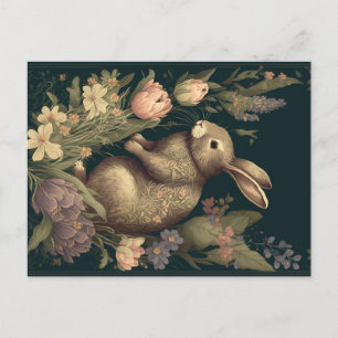 Blommigt Rabbit i en Vintage Garden Vykort