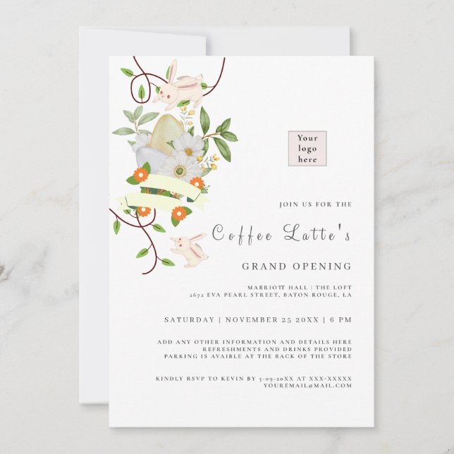 Blommigt Rabbit och Eggs EasterVibe Business Open Inbjudningar (Framsida)