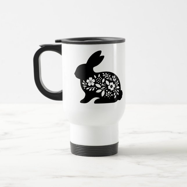 Blommigt Rabbit Stencil Mugg - Cute Bunny Coffee (Vänster)