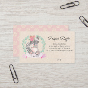 Blommigt Raccoon Baby Shower Diaper Raffle Biljett