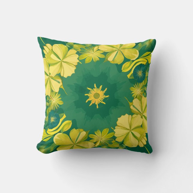 Blommigt Radiance: Gult & Grönt Botaniskt Mönster Kudde (Framsida)