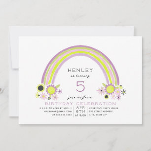 Blommigt Rainbow Birthday Neon Lavender Inbjudningar