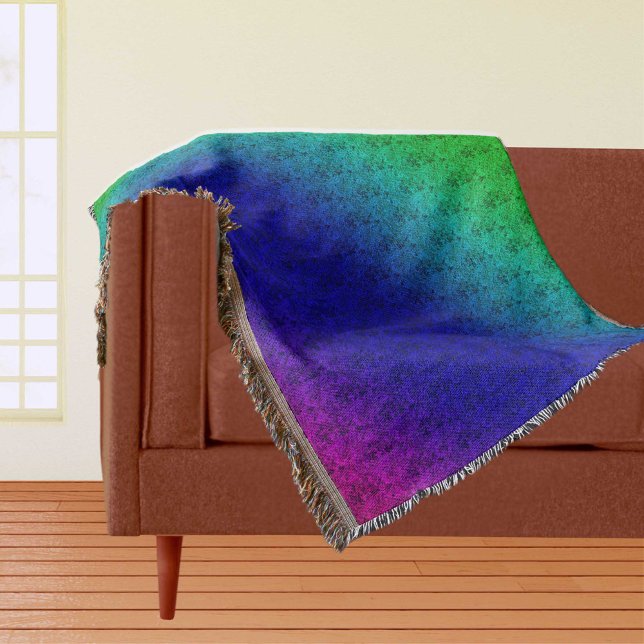 Blommigt Rainbow Blended Rand Mysfilt (Floral Rainbow Blended Stripes Throw Blanket)