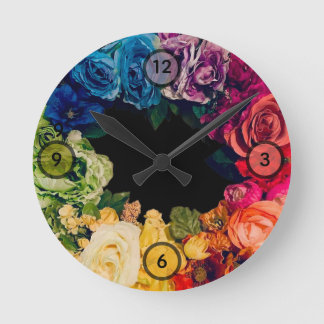 Blommigt Rainbow Clock Rund Klocka