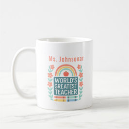 Blommigt Rainbow Crayon Worlds Greatest Teacher Kaffemugg