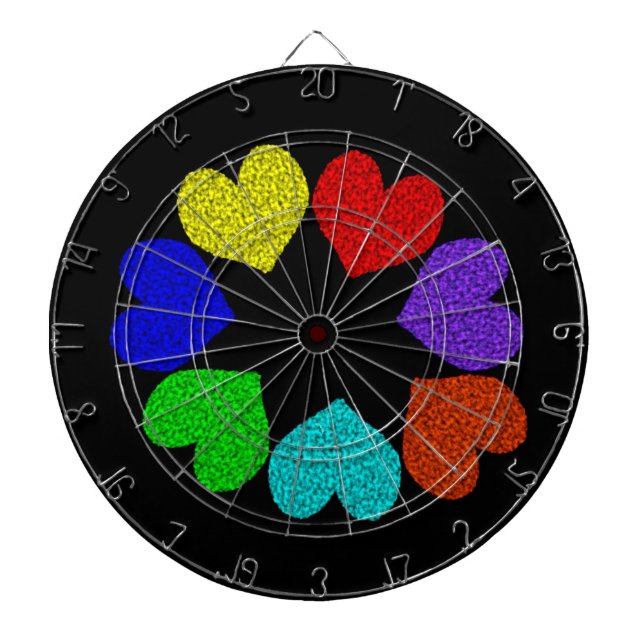 Blommigt Rainbow Kärlek Hearts Dart Board Darttavla (Framsidan)