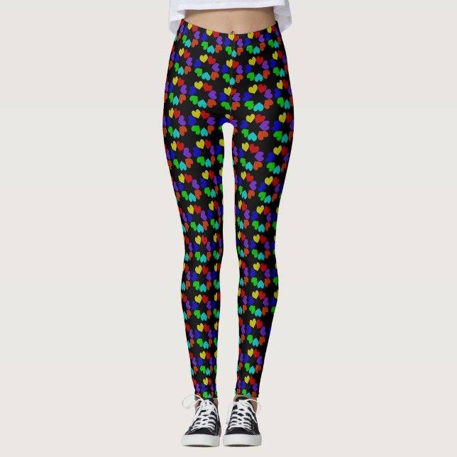 Blommigt Rainbow Kärlek Hearts Hearts Leggings (Framsida)
