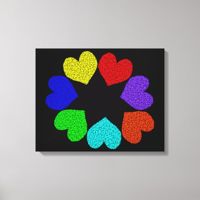 Blommigt Rainbow Kärlek Hearts Kanvastryck (Framsida)
